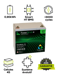 LiFePO4 lithiumbatterij 0,90 kWh - PowerBrick+ PB+12/70 12,8 V 70 Ah – IP65